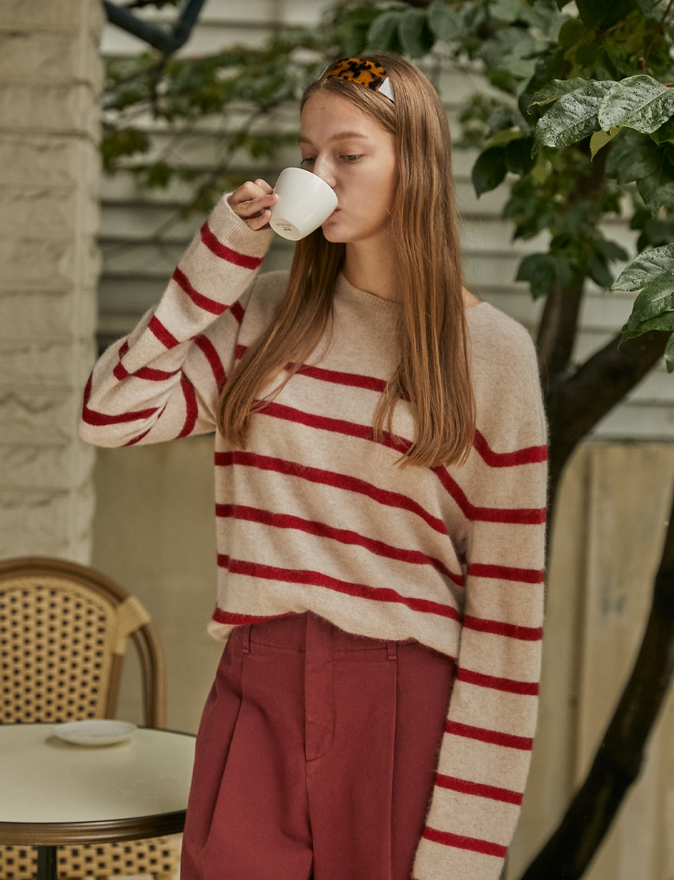 [드라마 착용][김고은,서현진 착용]Classic Whole Garment Knit_Stripe Red