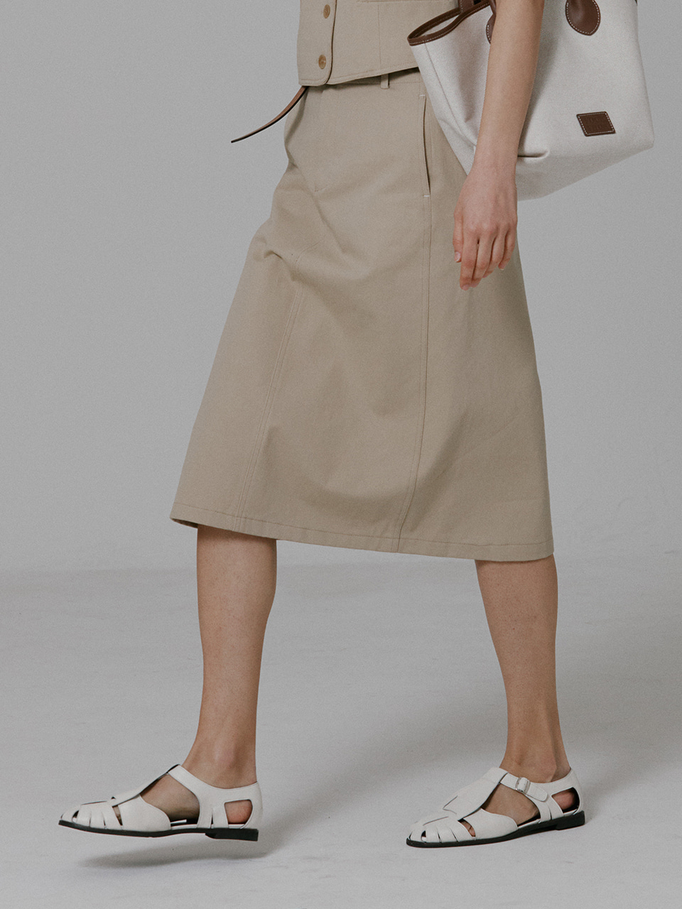 Riah A-line Long Cotton Skirt_Beige