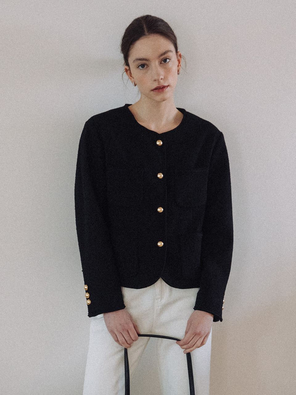 [소소 착용]Maisie Gold Button Tweed Jacket_Black
