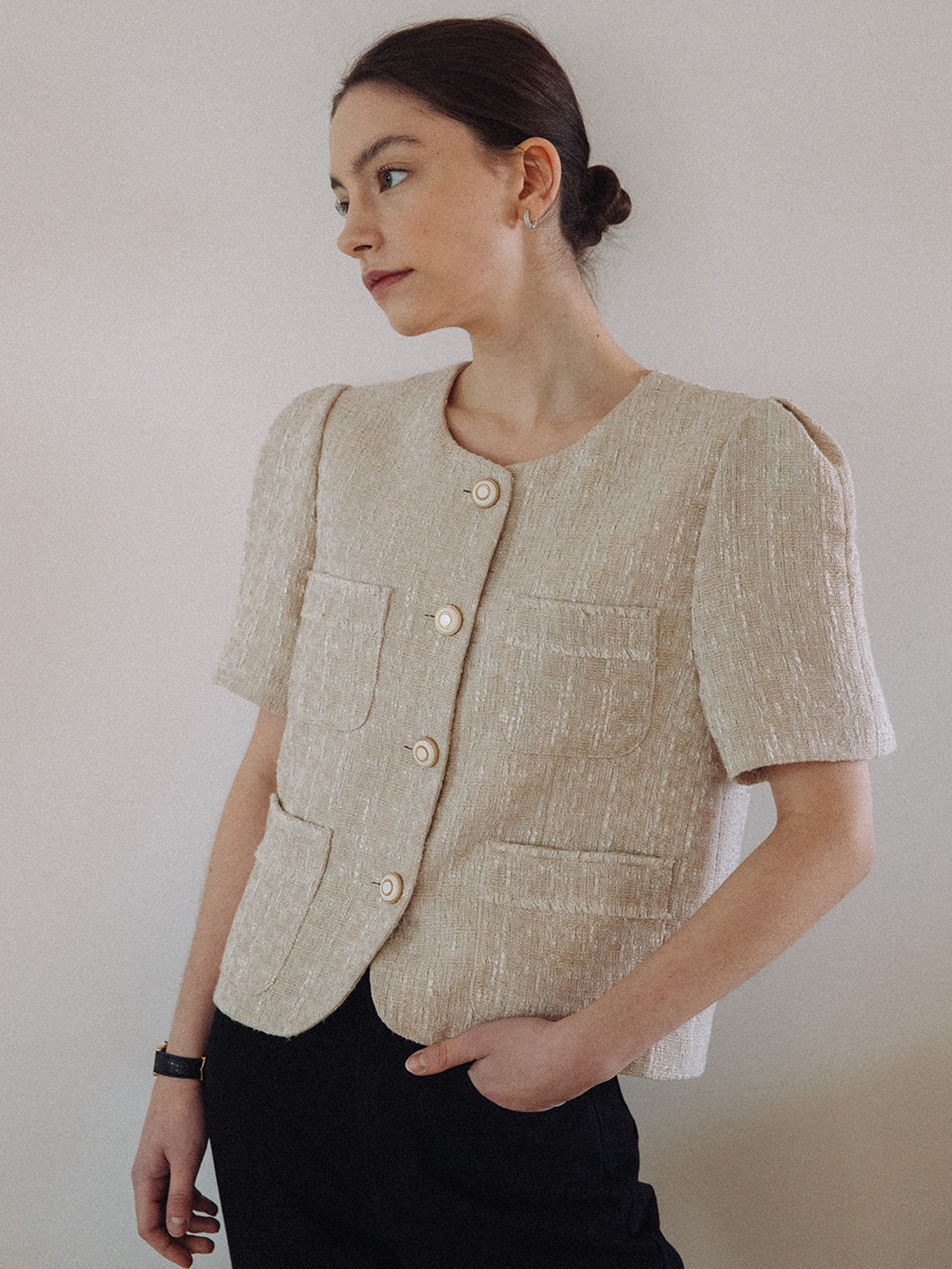 [REORDER]Maisie Linen Tweed Jacket_Beige
